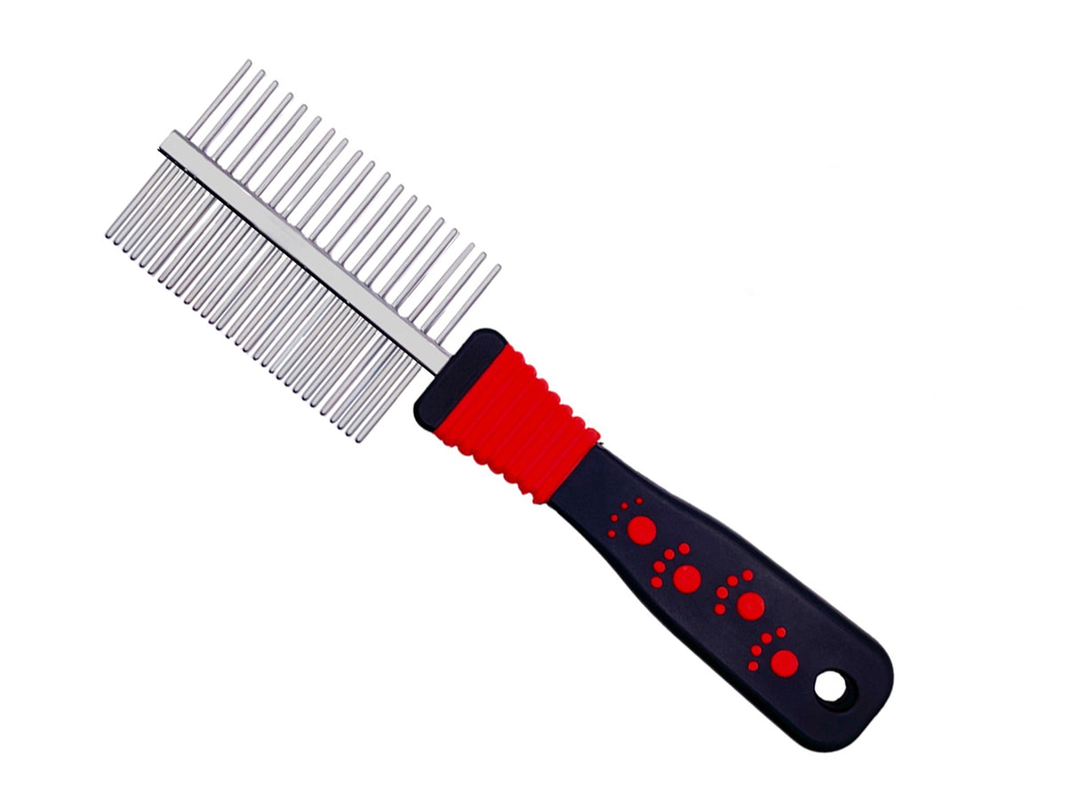 Double Sided Metal Grooming Comb with Rubber Handle
