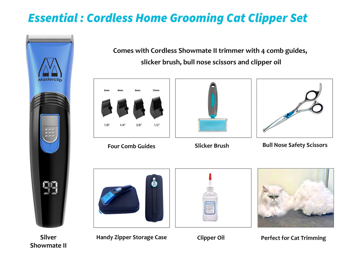 Essential | Blue Cordless Home Grooming Cat Clipper Set