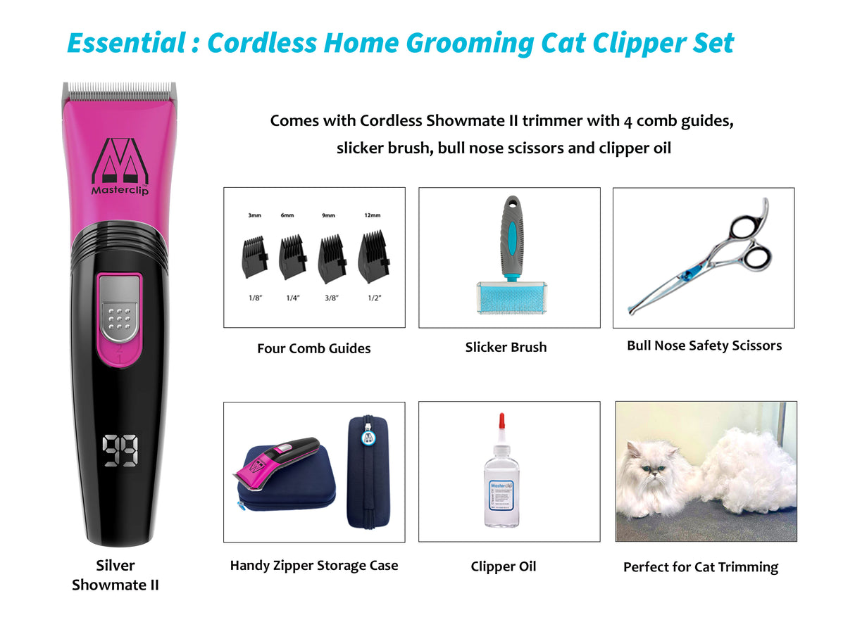 Essential | Pink Cordless Home Grooming Cat Clipper Set