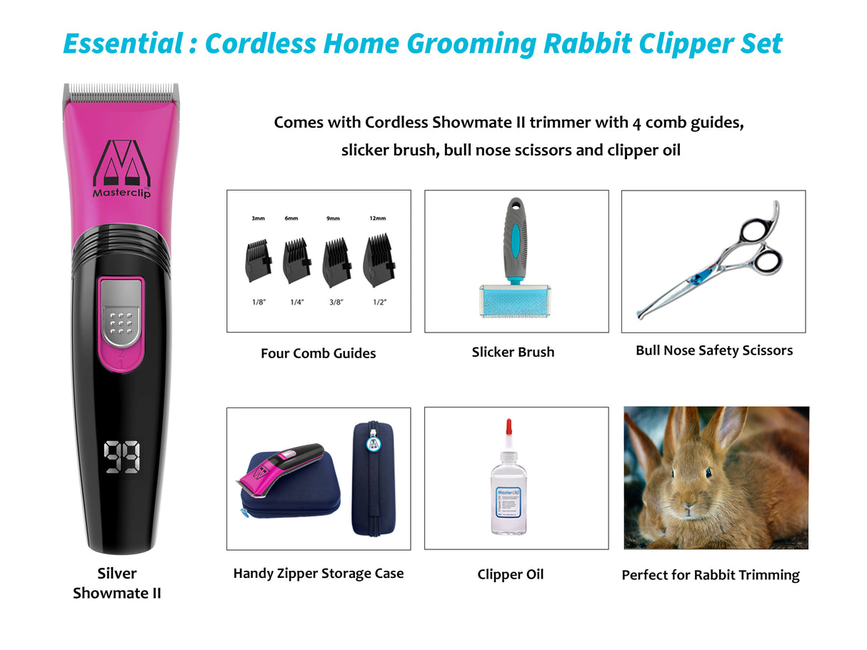 Essential | Pink Cordless Home Grooming Rabbit Clipper Set