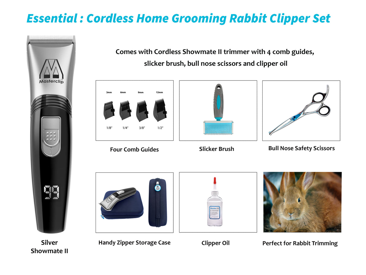 Essential | Silver Cordless Home Grooming Rabbit Clipper Set