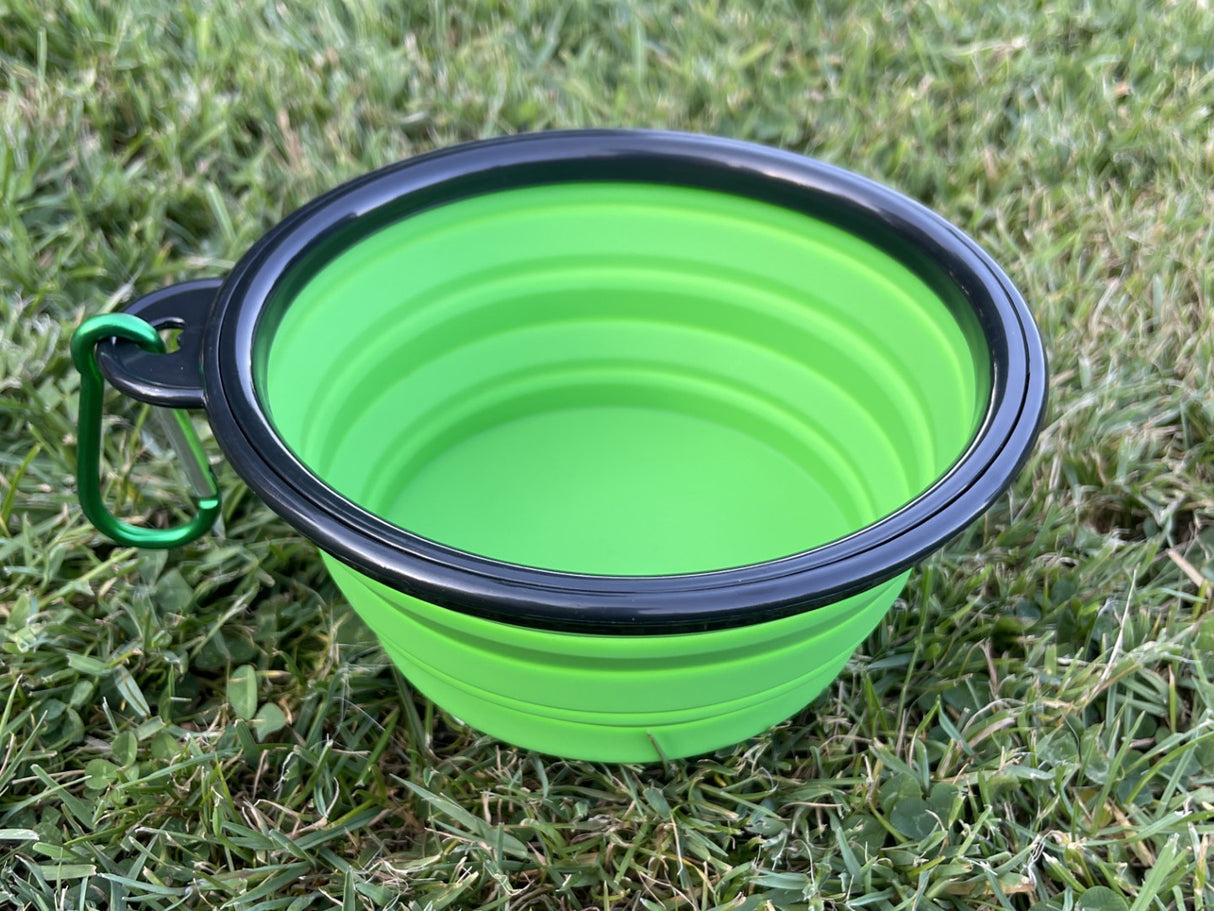 Collapsible Folding Travel Water Bowl with Carabiner Clip - Green