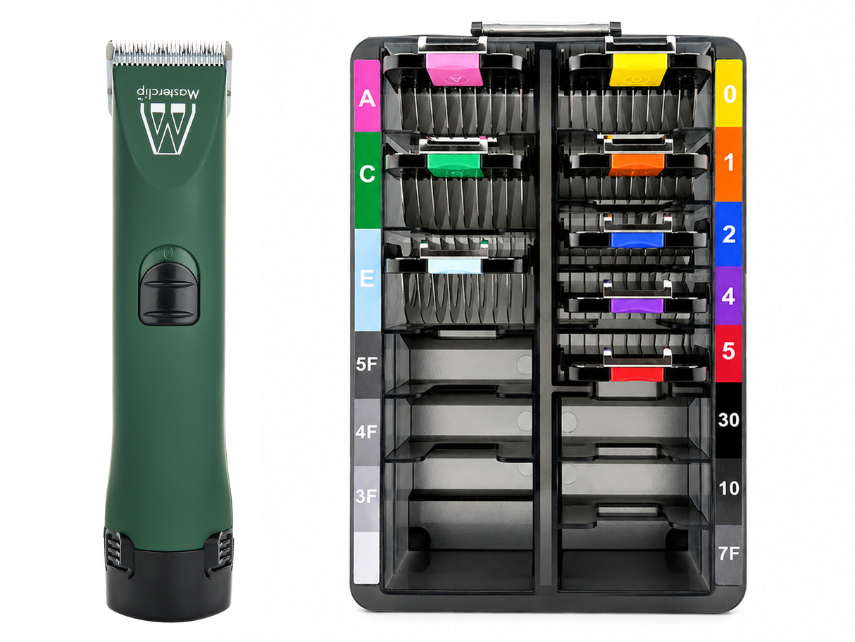 Ultimate Dog Clippers Set | Cordless MD Roamer with 8 Pack of Metal Comb Guides & 1 x 10 Blade