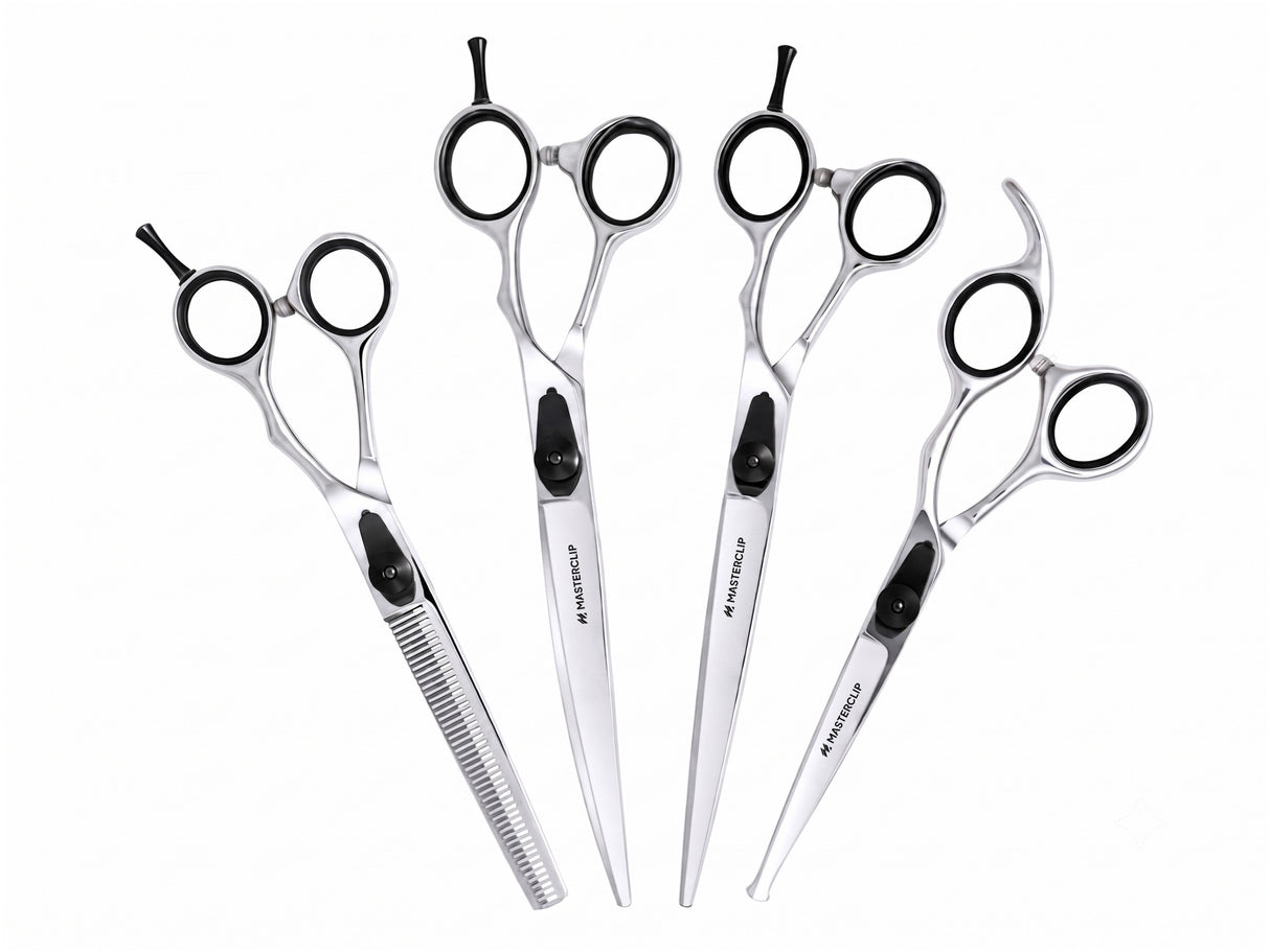 ESSENTIALS - Set of 4 Dog Grooming Scissors | Right Handed BLACK with FREE storage wallet