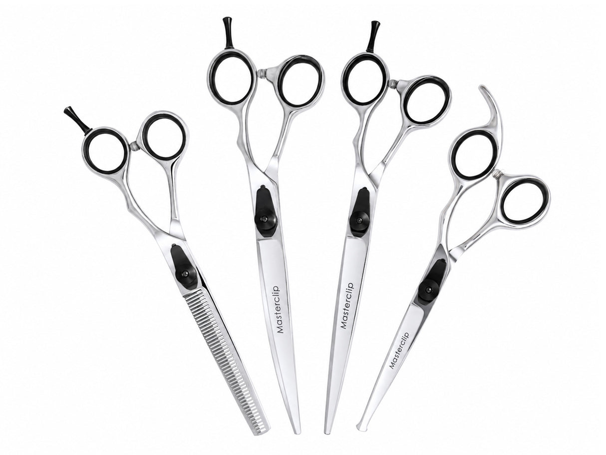 ESSENTIALS - Set of 4 Dog Grooming Scissors | Right Handed BLACK with FREE storage wallet