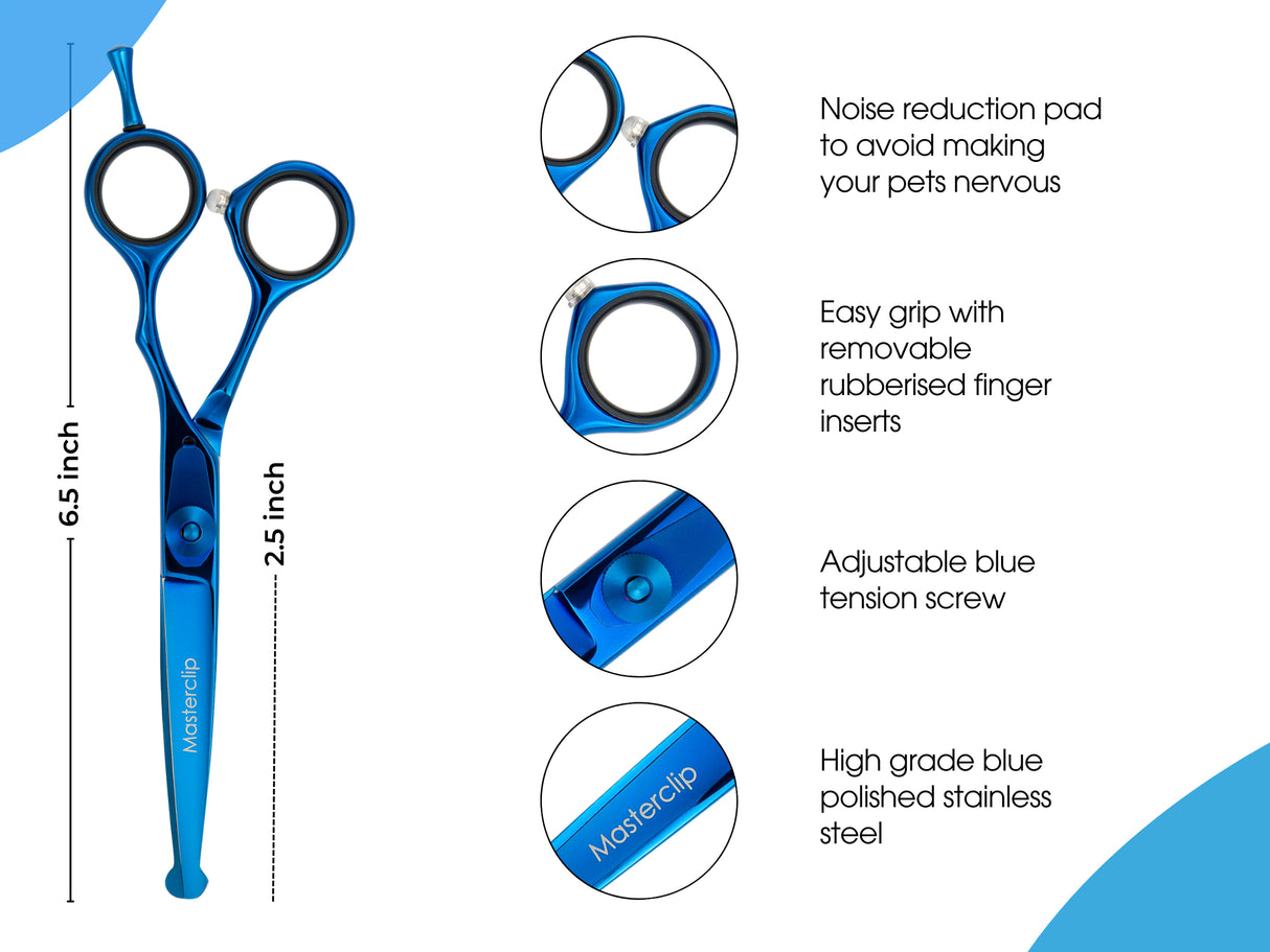 TOPAZ - 6” Premium Bull Nose High Gloss Blue Dog Grooming Scissors Shears | Right Handed