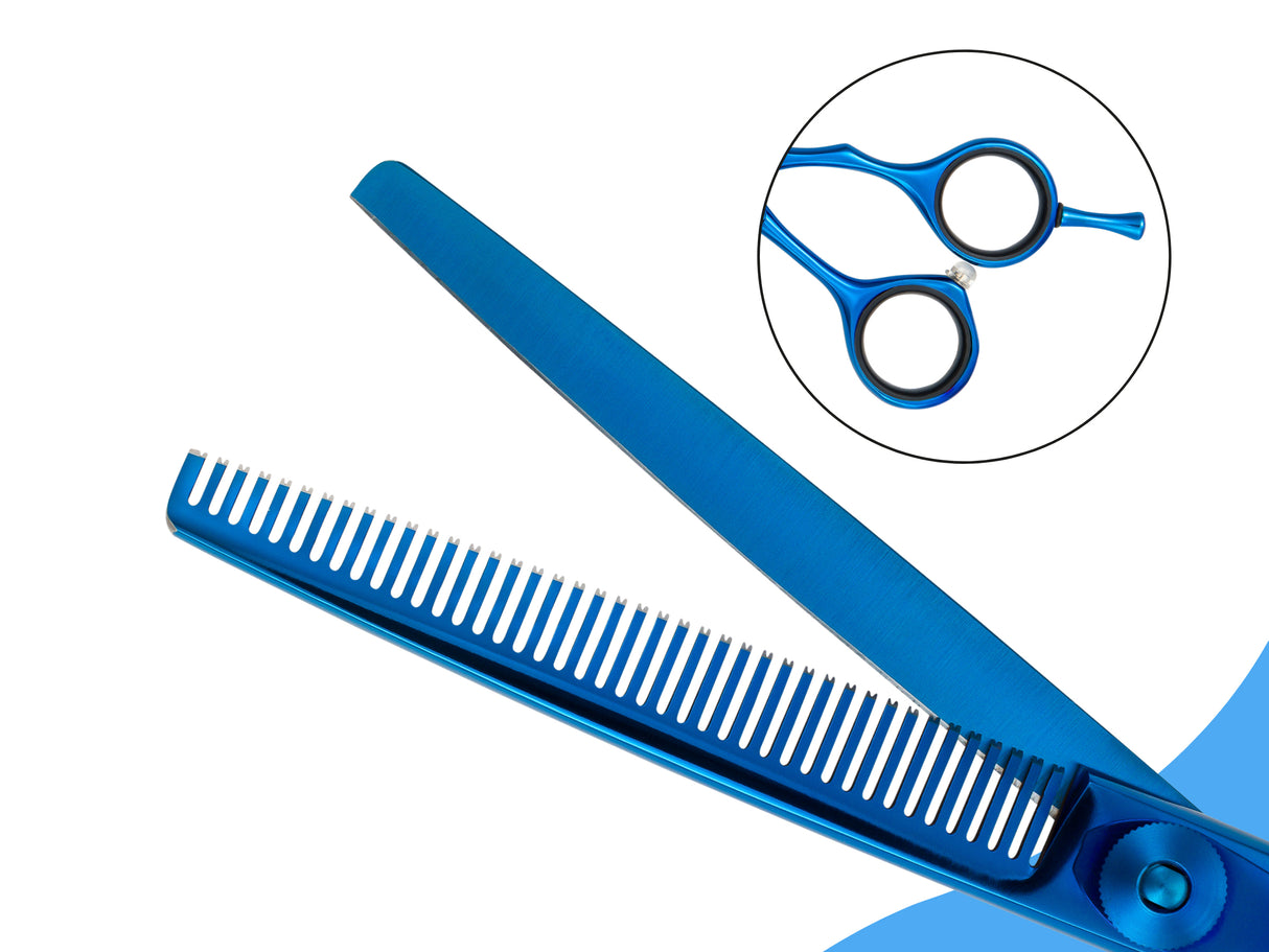 TOPAZ - 6.5” Premium High Gloss Blue Thinning Dog Grooming Scissors Shears | Right Handed