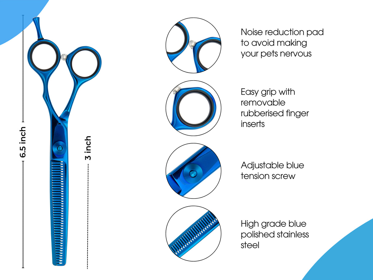 TOPAZ - 6.5” Premium High Gloss Blue Thinning Dog Grooming Scissors Shears | Right Handed