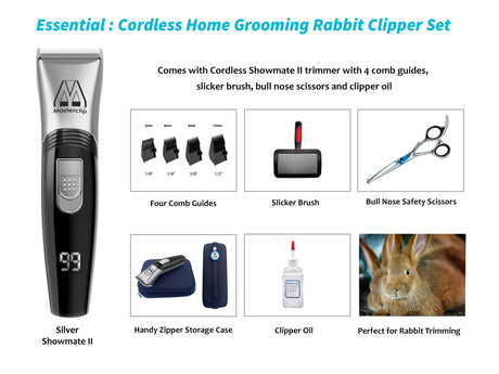 Essential | Silver Cordless Home Grooming Rabbit Clipper Set - Masterclip