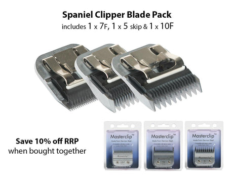 Triple Clipper Blade Pack for Spaniel (10F, 7F, 5#) - Masterclip