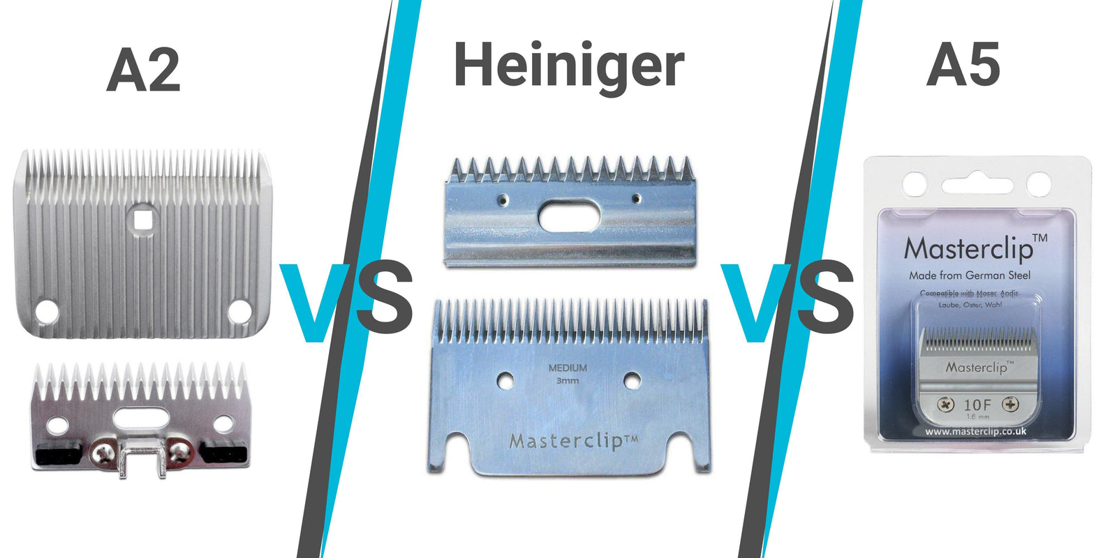 Clipper Blade Comparison, Heiniger vs A2 vs A5. How to choose the correct clipping blades. - Masterclip