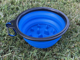 Collapsible Slow Feeding Travel Bowl with Carabiner Clip - Blue