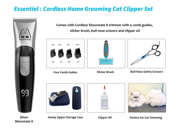 Essential | Silver Cordless Home Grooming Cat Clipper Set