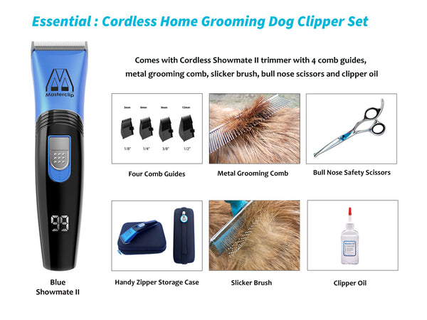 Essential | Blue Cordless Home Grooming Dog Clipper Set