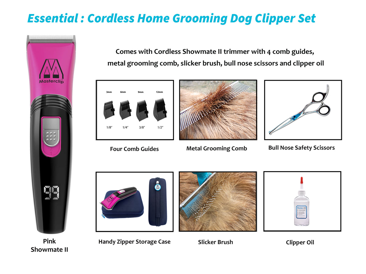 Essential | Pink Cordless Home Grooming Dog Clipper Set