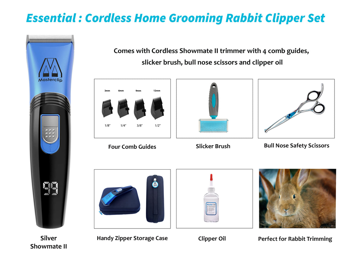 Essential | Blue Cordless Home Grooming Rabbit Clipper Set