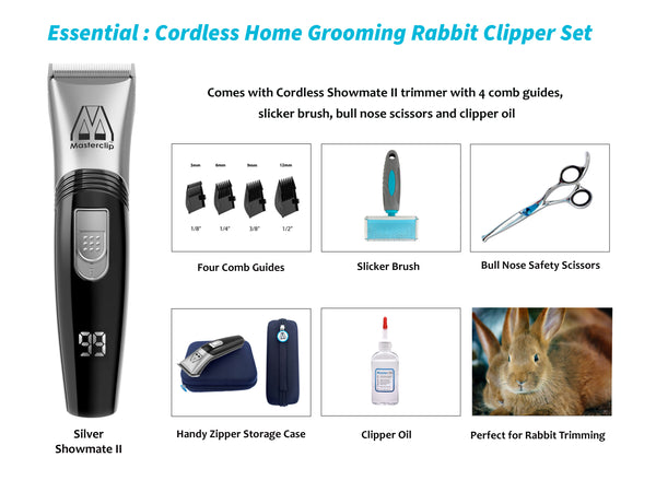 Essential | Silver Cordless Home Grooming Rabbit Clipper Set