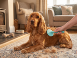 Masterclip super slicker flexi-pin brush grooming a cocker spaniel - action shot