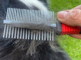 Double Sided Metal Grooming Comb with Rubber Handle