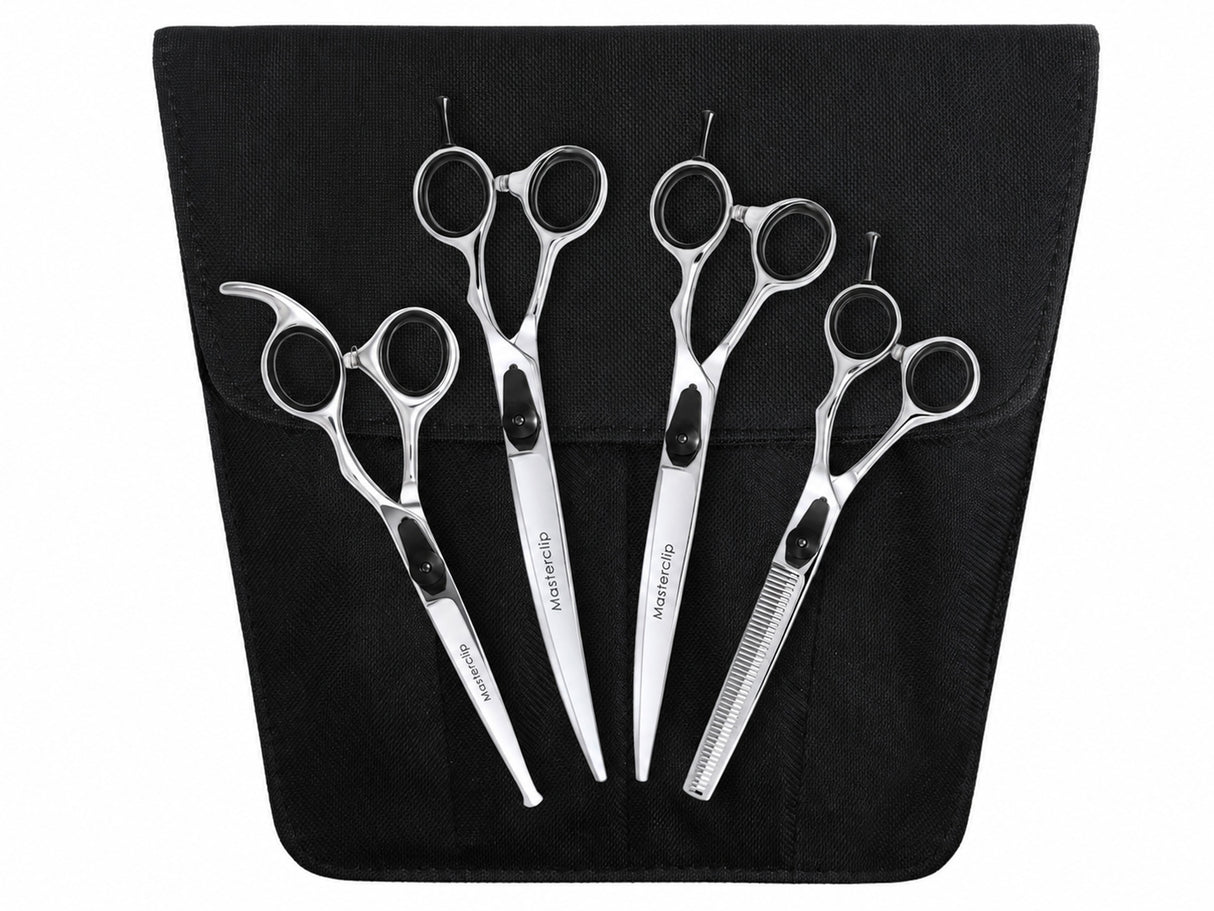 ESSENTIALS - Set of 4 Dog Grooming Scissors | Right Handed BLACK with FREE storage wallet