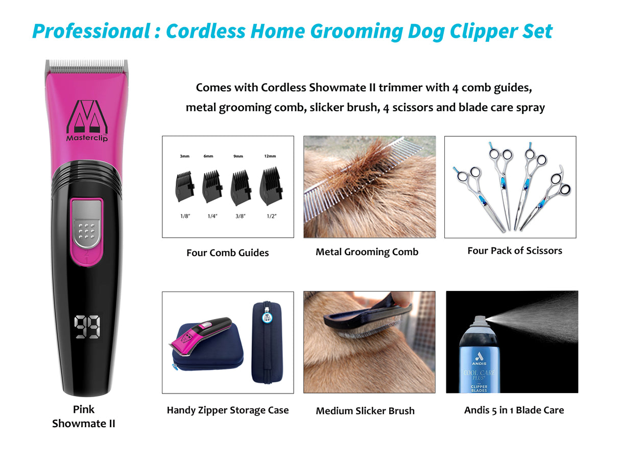 Professional | Pink Cordless Home Grooming Dog Clipper Set