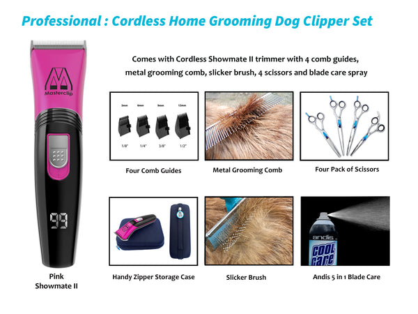 Professional | Pink Cordless Home Grooming Dog Clipper Set