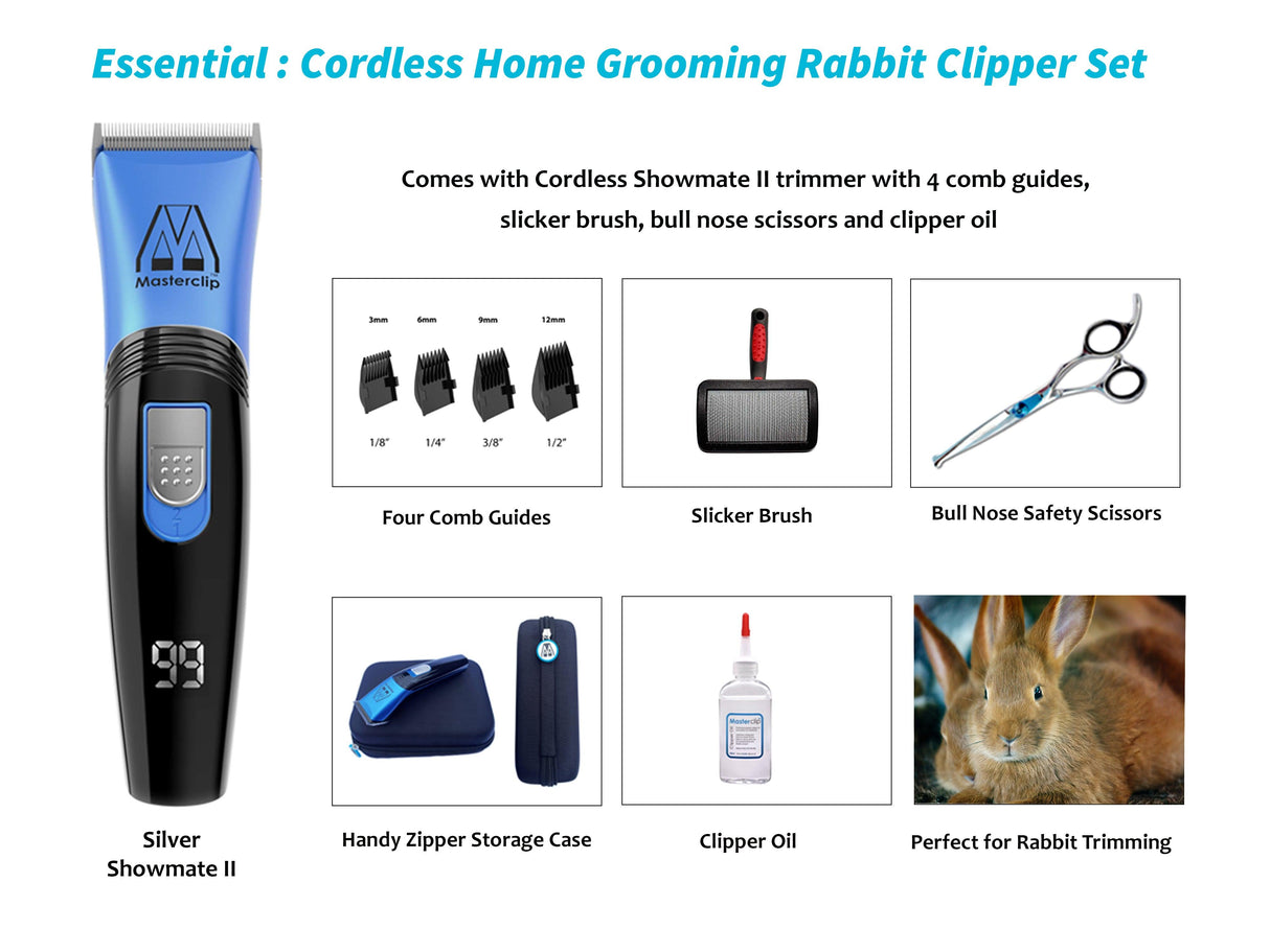 Essential | Blue Cordless Home Grooming Rabbit Clipper Set - Masterclip