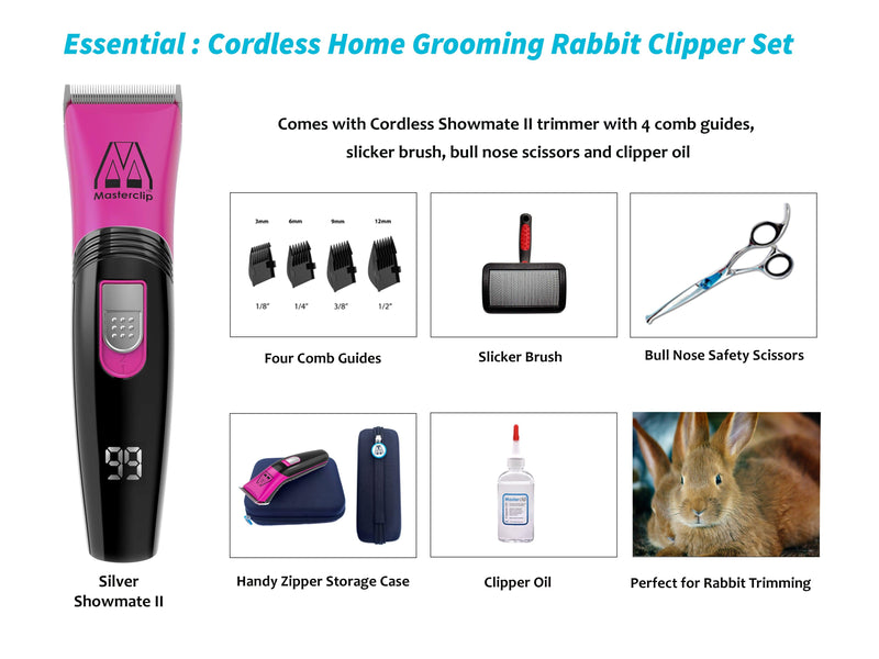 Essential | Pink Cordless Home Grooming Rabbit Clipper Set - Masterclip