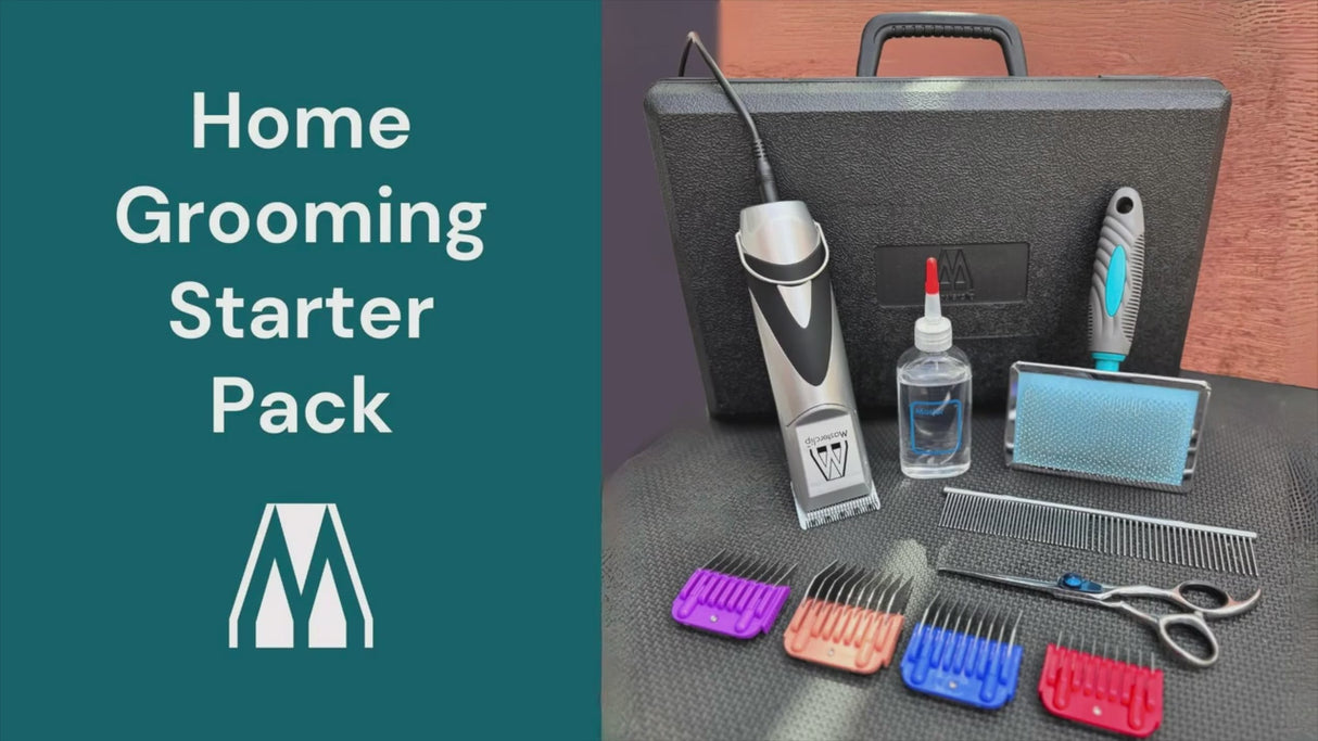 Home Grooming Starter Pack - Pedigree Pro Clipper & 10 Blade with 4 Metal Comb Guides, Slicker Brush, & Bull Nose Scissor. FREE Metal Comb & Clipper Oil