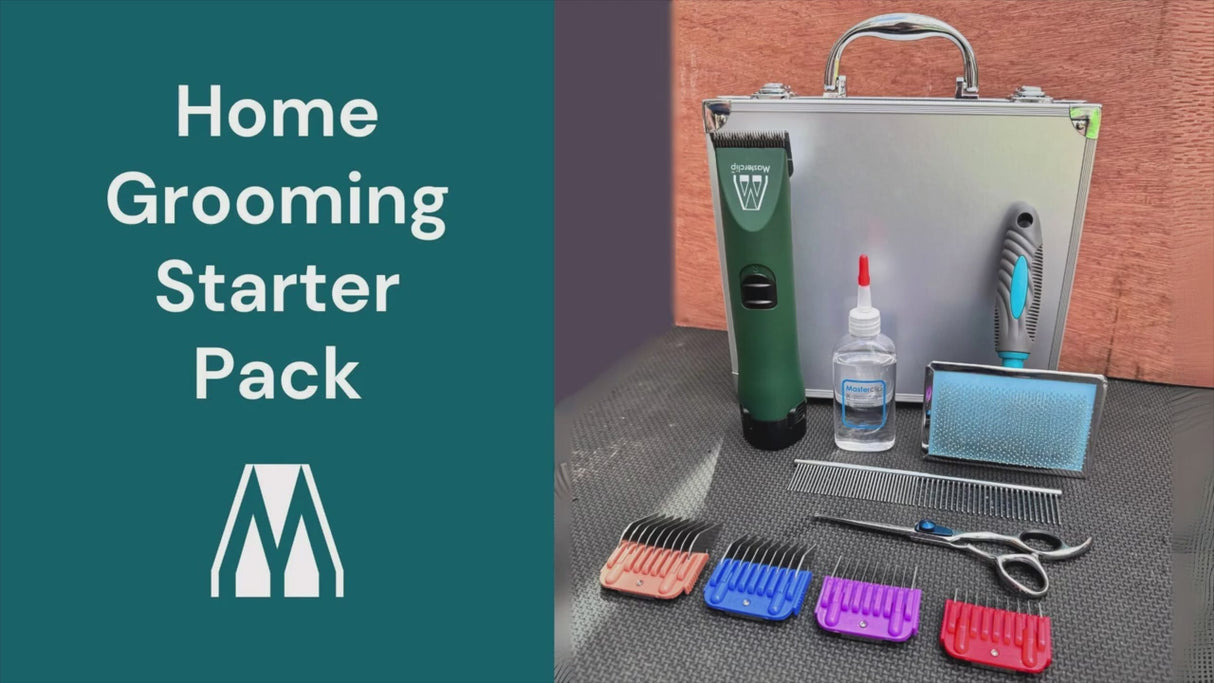 Cordless Home Grooming Starter Pack - MD Roamer Dog Clipper & 10 Blade with 4 Metal Comb Guides, Slicker Brush & Bull Nose Scissor. FREE Metal Comb & Clipper Oil
